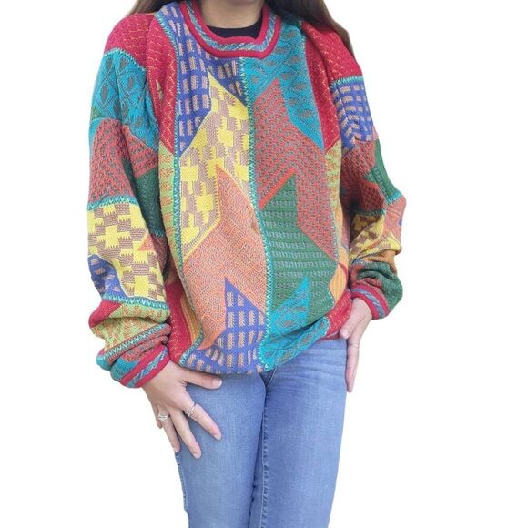 Vintage Other - Vintage 1990s Domenic Sacco Sweater XL Multicolor Coogi Style Art Kistchy